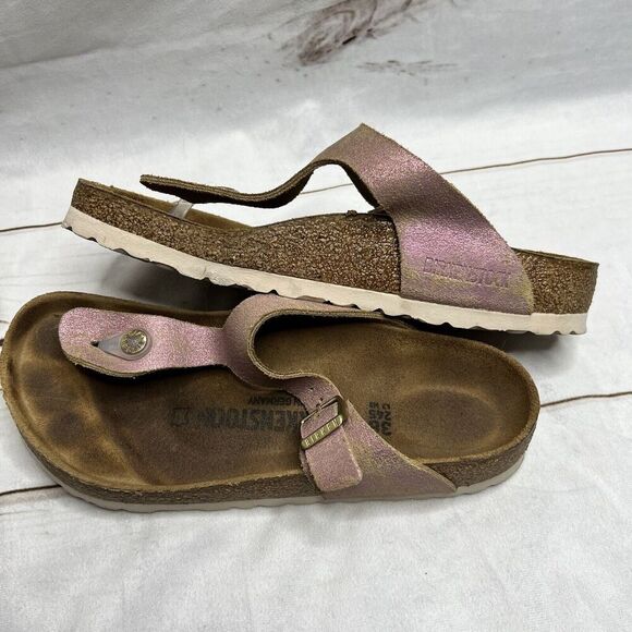 Birkenstock Gizeh Sandals Metallic Pink Color Slip On Thing Sandals Sz 7 - Picture 9 of 14